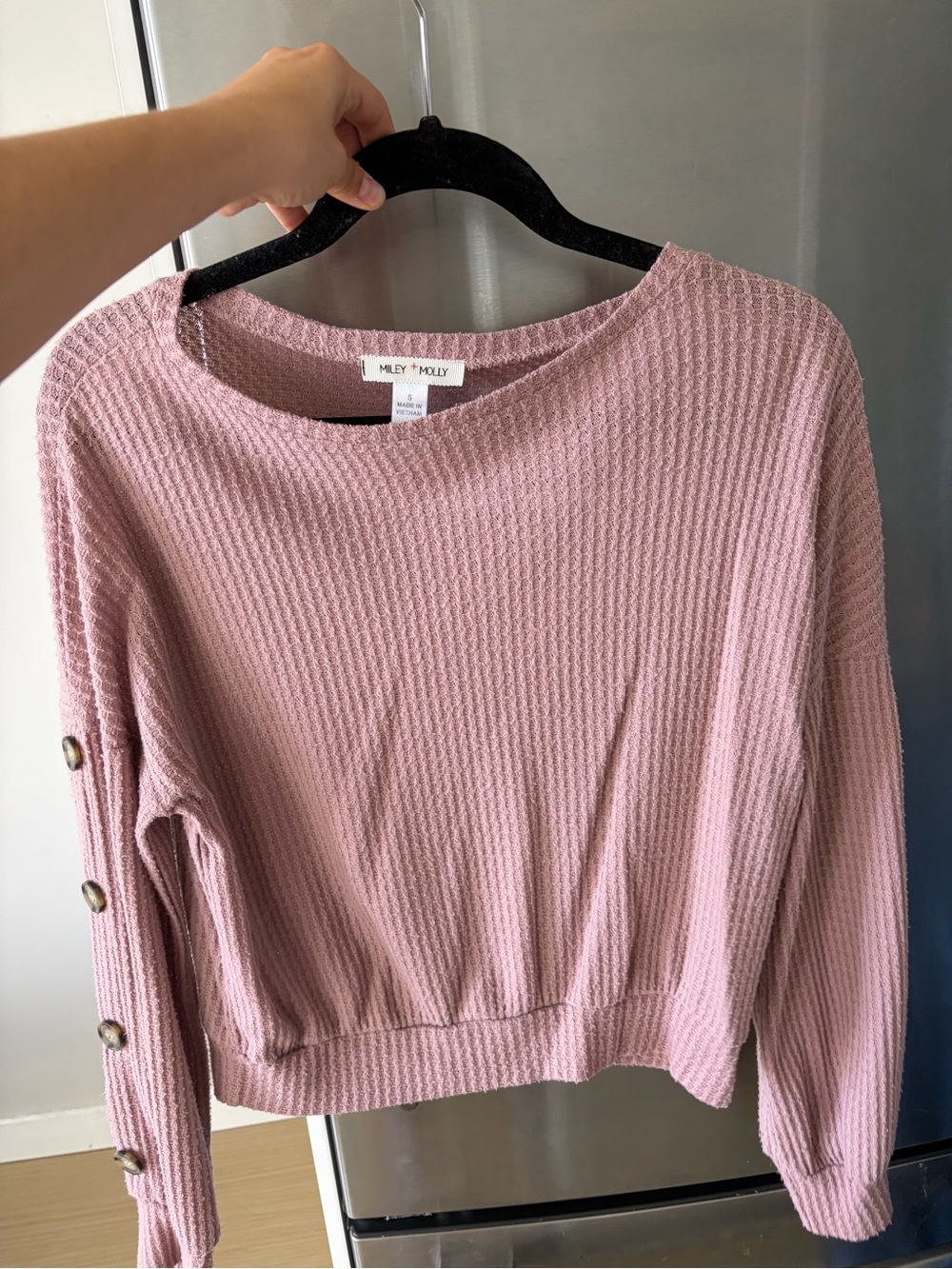 Miley & Molly Mauve Pink Waffle Knit Button-Sleeve Blouse